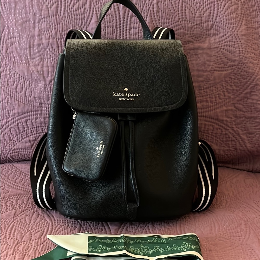 Kate Spade Black Leather Backpack with Pouch